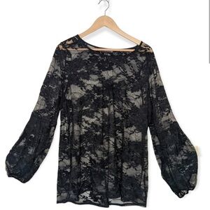 Size 1X Love & Legend Floral Black Lace Long Sleeve Blouse